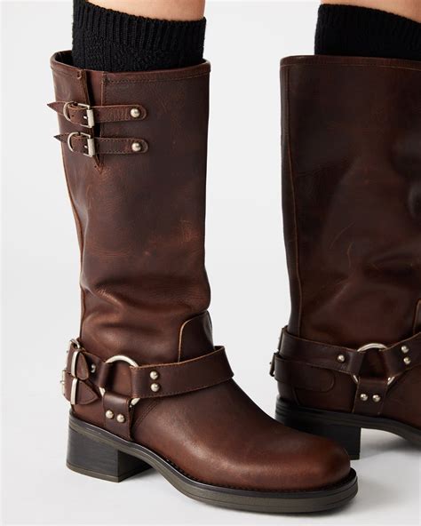 ASTOR Brown Leather Knee-High Boot | Women's Boots | Brown leather knee ...