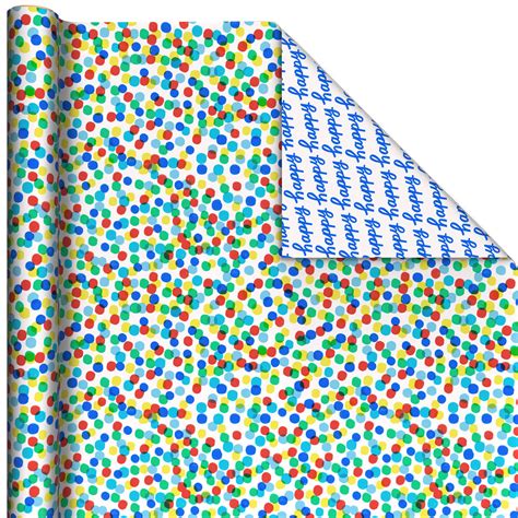 Colorful Dots/Happy Lettering Reversible Wrapping Paper Roll, 20 sq. ft ...
