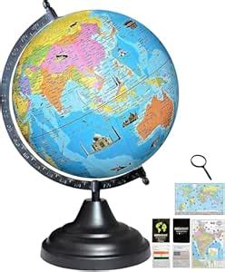 Kids Learning Globe – 12"Height x 8"Daimeter with 52 Country Cards, 75 ...