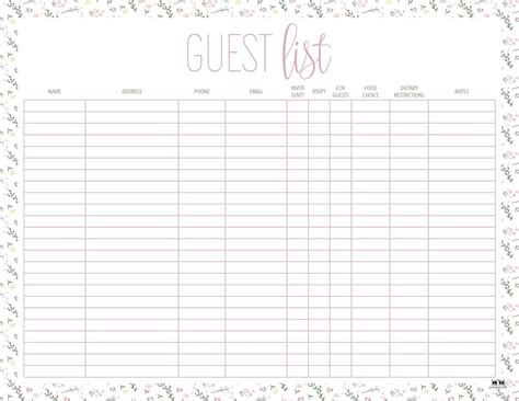 Wedding Guest List Templates - 20 FREE Lists | Printabulls