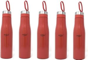 Sizzle Lifestyle Stainless Steel Fridge Water Bottle Set of 5, Red, 750 ...