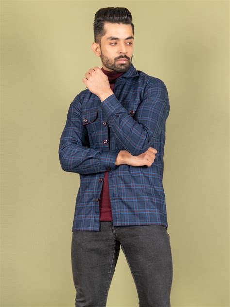 Buy Blue and Red Flannel Checks Shacket Online | Tistabene