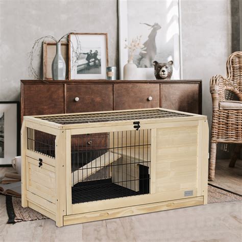 Wood Rabbit Hutch,Guinea Pig Cage Indoor with 1 Deeper No Leak Trays,Two Event Spaces and Slides ...