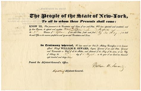 Lot Detail - Governor William H. Seward Signed NY Militia Appointment ...