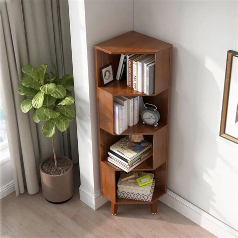 WILK 4-Tier Bamboo Corner Bookshelf - Brown India | Ubuy