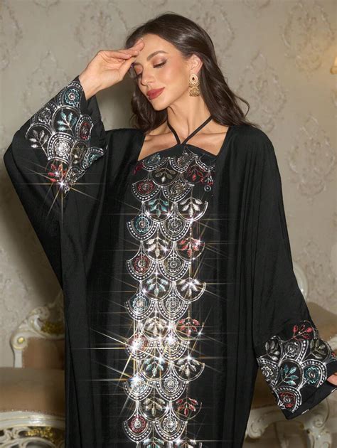 Layrah Women's Elegant Sequined Embroidered Batwing Sleeve Turkish Maxi ...