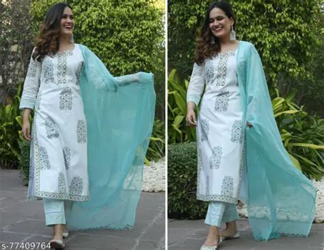 BUNAAI WOMEN PURE WHITE KURTA PANT SET WITH DUPATTAS,