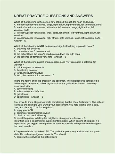 NREMT PRACTICE QUESTIONS AND ANSWERS - N.R.E.M.T - Stuvia US