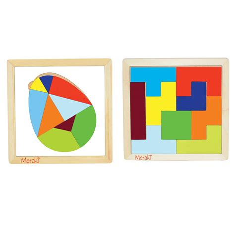 Meraki Wooden Egg Tangram+Tetris Tangram Puzzle with Wooden Tray, 100 ...