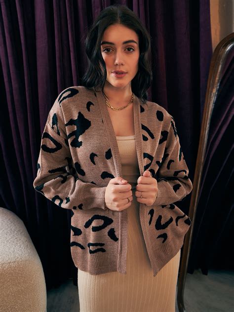 Women Brown & Black Animal Printed Open-Front Neck Drop-Shoulder ...