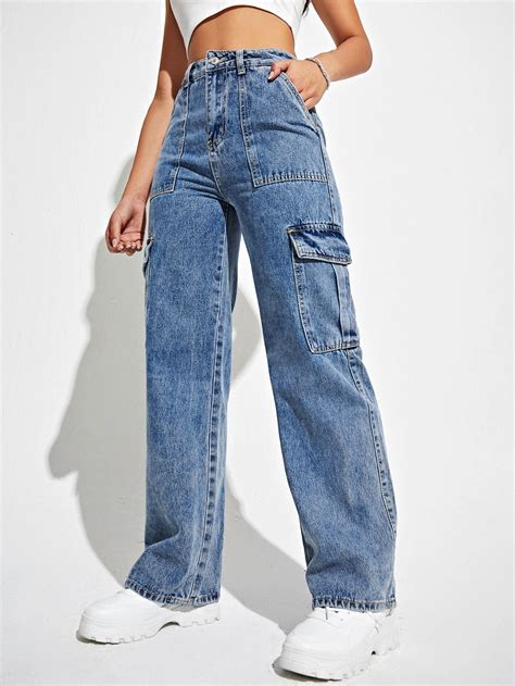 Shop Blue Cargo Pocket Detailed Jeans - for Women | OUTZIDR | Gen-Z Style