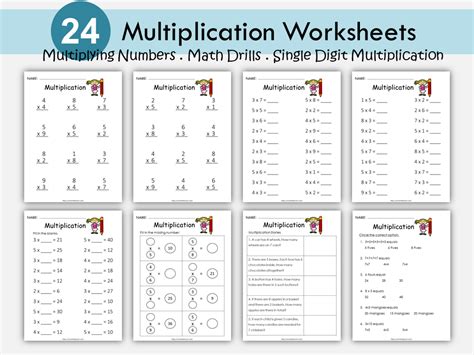 224 Multiplication Concept Worksheets, Printable Multiplying Practice ...