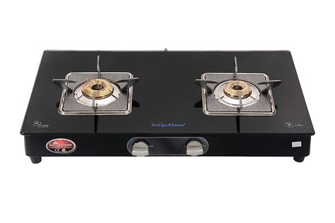 SURYA FLAME LPG Stove 2B Bello Black Powder Coated Glasstop in Mild ...
