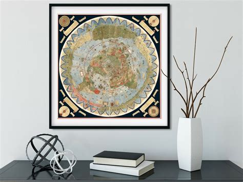 1587 Flat Earth Map of the World Urbano Monte Historic Wall Poster ...
