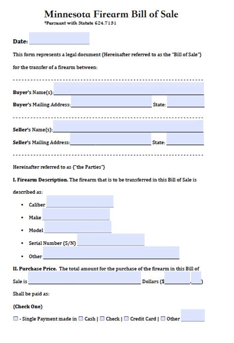 Free Minnesota Firearm/Gun Bill of Sale Form | PDF | Word (.doc)