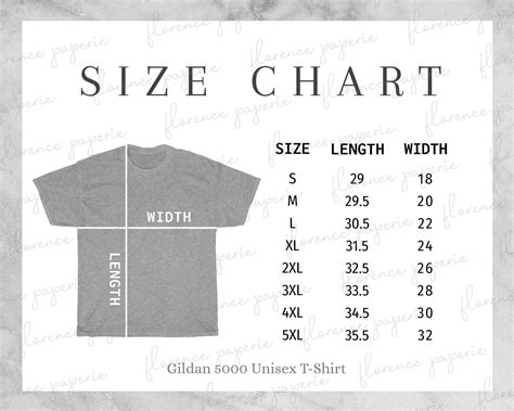 Gildan Unisex Shirt Size Chart