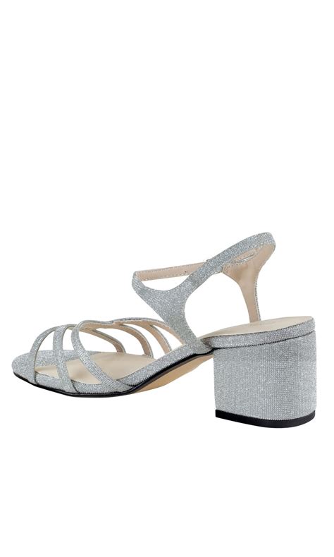 Delilah Silver Low Heel Strappy Prom Shoes 4593