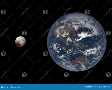 Accurate Size Comparison of Earth and Pluto. Planets of Solar System Stock Photo - Image of ...