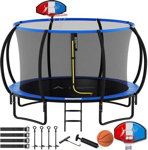 ULTRAPOWER SPORTS Trampoline with Enclosure Net, Basketball Hoop and ...