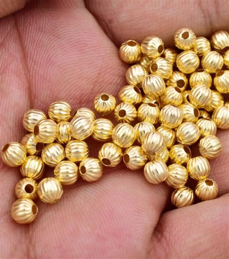 Buy 4mm - 240pc Gold Beads, Real Gold Plated Corrugated Ball Beads ...