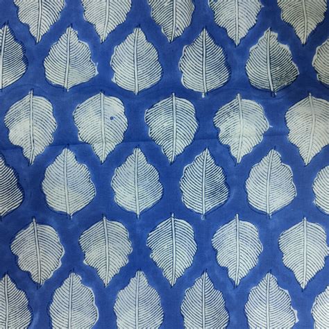 Pure Cotton Jaipuri Blue With Big Leaf Motifs Hand Block Print Fabric ...