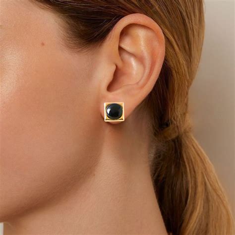 Jewellery Online - Premium Black And Gold Square Studs | Nestasia