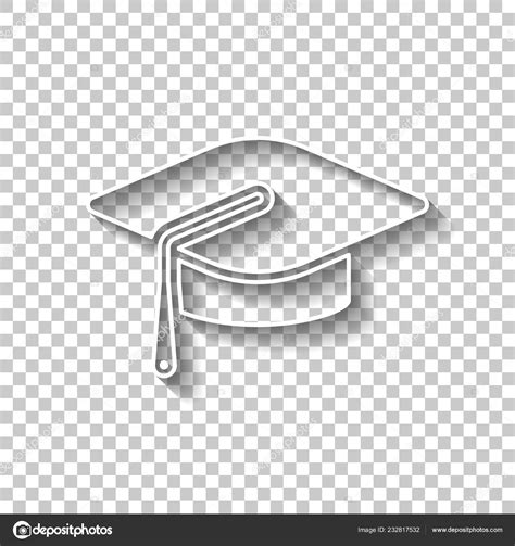 Graduation Cap Education Icon White Outline Sign Shadow Transparent ...