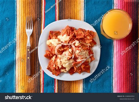 Chilaquiles Mexican Breakfast Made Tortillas Red Stock Photo 2180924763 ...