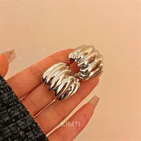 Silver Colour Wrinkled Metal Half Stud Earring – Kimti