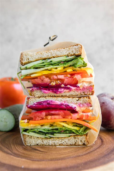 Rainbow Veggie Sandwiches With Hummus From My Bowl