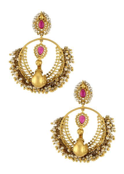 Silver Gold Plated Goddess Laxmi Mayura Temple Necklace