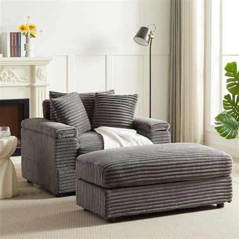 TUANLUO 44" Single Chaise Lounge Indoor, Oversized Corduroy Lounge ...