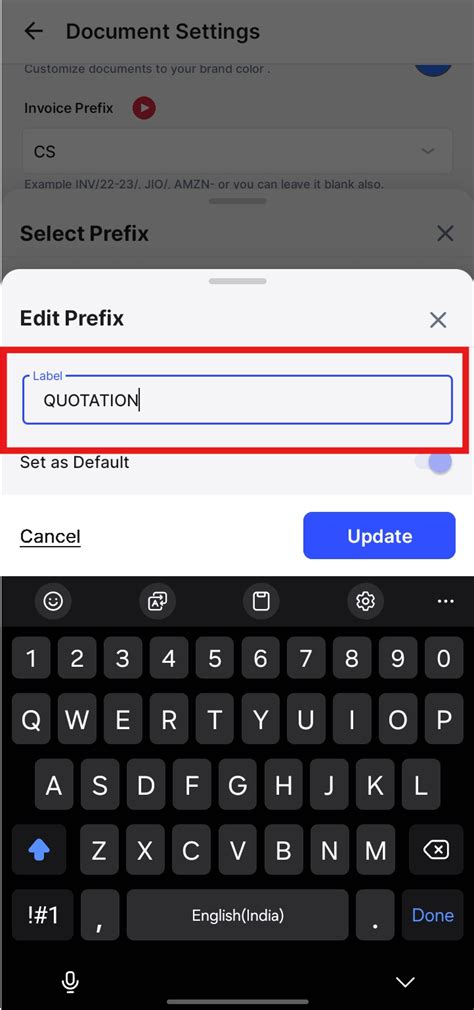 How can I Edit a Prefix of Quotation on Mobile? - Android - Swipe