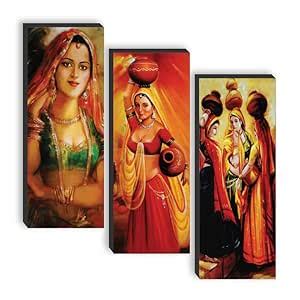 SAF paintings set of 3 Traditional Rajasthani Woman UV textured self ...