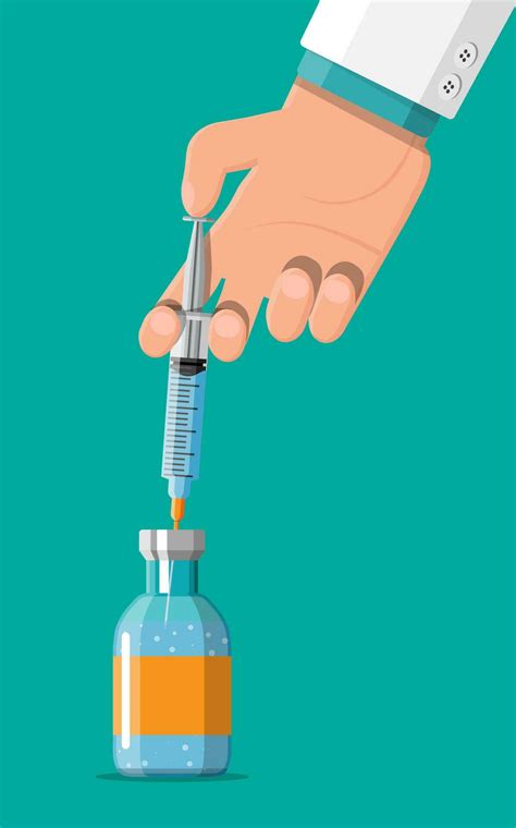 Ampoule and syringe with medicament in hand. Vaccination concept ...