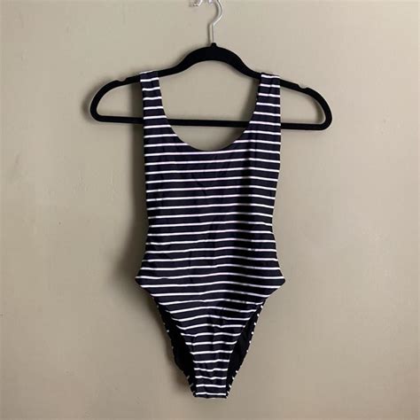 Aerie Women's Black and White Swimsuit-one-piece | Depop