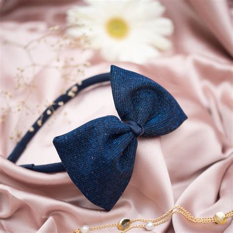 Shiny Big Party Bow hairband - Dark blue – ribboncandy.in