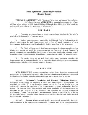 Fillable Online Bond Agreement General Improvements (Escrow Form) Fax ...