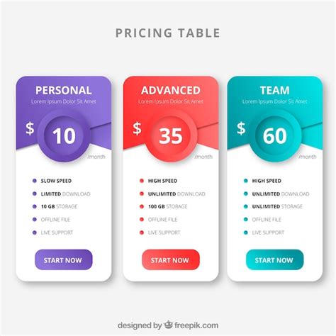 Pricing table set | Free Vector
