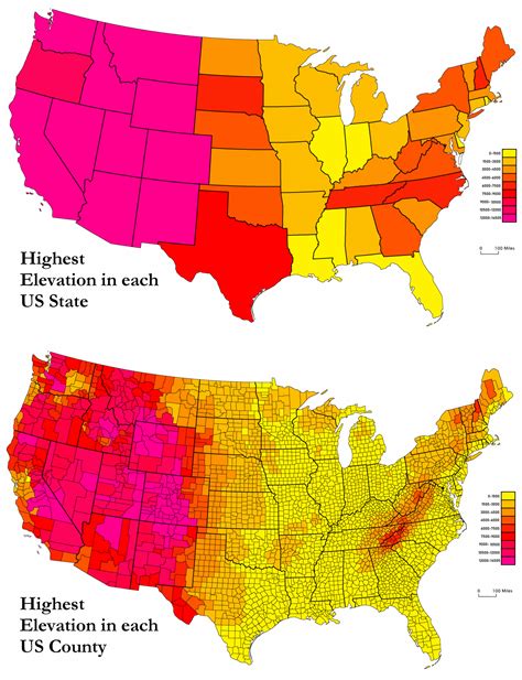 Highest elevation of US States vs US Counties - Maps on the Web