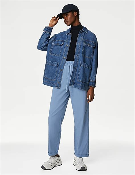 Buy Pure Cotton Straight Leg Ankle Grazer Trousers at Marks & Spencer