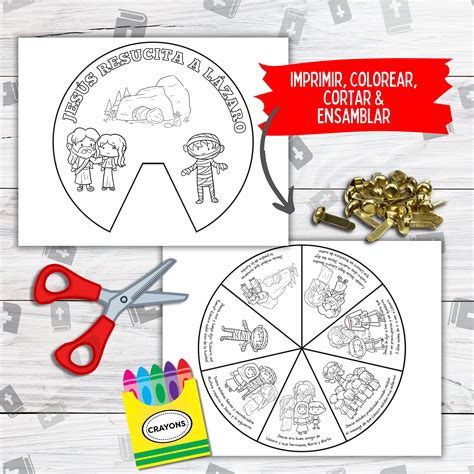 Jesús Resucita a Lázaro, Spanish Jesus Raises Lazarus Coloring Wheel ...