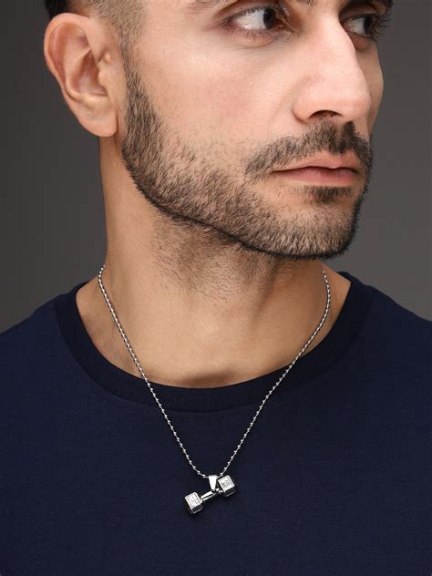 Bold By Priyaasi Men's Stylish Silver-Plated Dumbbell Pendant on a Tre