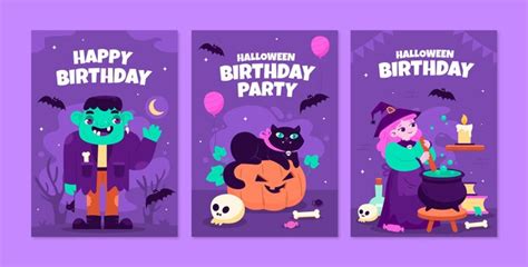 Free Vector | Flat halloween birthday cards collection