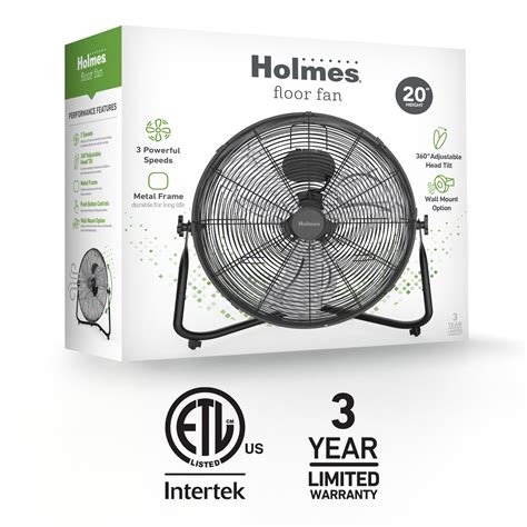 Stand Fans: Holmes 20” Floor Fan – 3 Speeds, 360° Pivoting Head, Wall ...