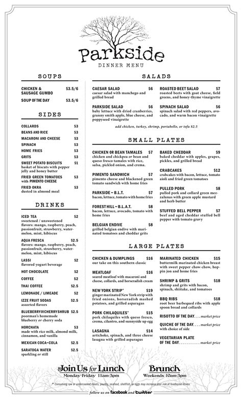 Parkside Menu | Menus Design | Thomas Scott Layman