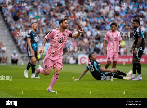 Inter Miami forward Lionel Messi, front left, celebrates after scoring ...