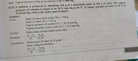 Problem 2.4: A solution is prepared bydissolving 394 g of a nonvolatile ...