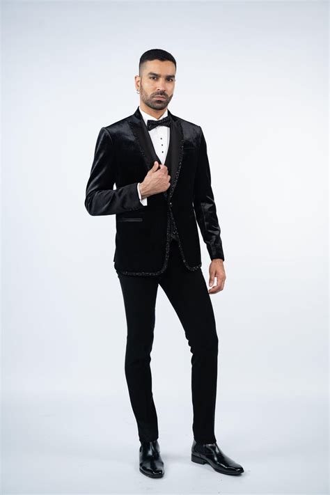 Buy Designer Ethnic Black Shimmery Velvet Tuxedo for Men Online ...