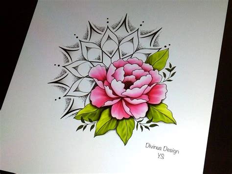 Buy Peony Flower and Sun Mandala Tattoo Instant Digital Download Online ...